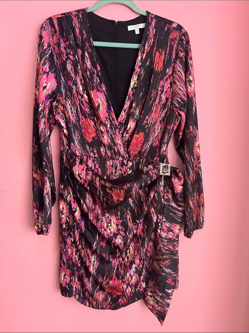 Wayf Pink and Black Abstract Midi Dress